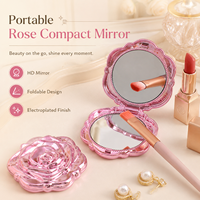 Miroir de poche compact pliable double face en plastique en forme de rose pour maquillage, vente en gros