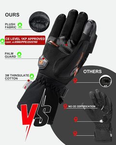 Gants d'hiver pour <span class=keywords><strong>moto</strong></span> et vélo à doigts entiers, protection CE niveau 1KP, rembourrage thermique, matériau PU imperméable et coupe-vent - Product Image 3