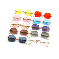 Distributeur en gros À La Mode Brillant Bling Sans Monture Rectangulaire En Métal lunettes de Soleil avec 100% UV PC Objectif pour Tous la Forme Du Visage