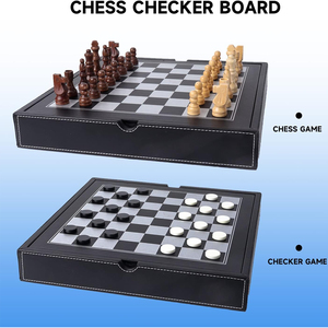 Ensemble combiné de jeu d'échecs, de dames et de backgammon 3 en 1 en cuir de qualité supérieure, jeu de stratégie classique pour enfants et adultes - Product Image 4