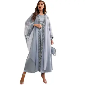 Custom Muslim Round Neck High Waist A Line Skirt Plus Size Dubai Robe 2 pcs Turkish Dress Islamic Clothing Wholesale