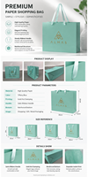 Sacs shopping en papier PPWR élégants et personnalisés OEM/ODM, couleur verte, avec logo en feuille d'or, sacs shopping en papier haut de gamme pour la vente au détail de vêtements