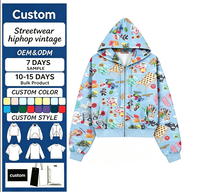 Sweat-shirt à capuche zippé court pour homme, imprimé intégral motifs dessin animé, coupe oversize, style Y2K, veste streetwear décontractée