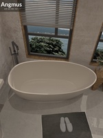 Baignoire artistique en travertin de style Wabi-Sabi, en pierre artificielle, autoportante, élégante, en forme d'œuf, pour maison, hôtel, B&B