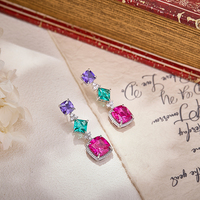 Anting Bunga Es Tiga Warna Pink Ungu, Berkilau, Elegan, untuk Pengantin, Pesta Pernikahan, Model Persegi, Potongan Berlian Gula, Diskon Besar di Dubai