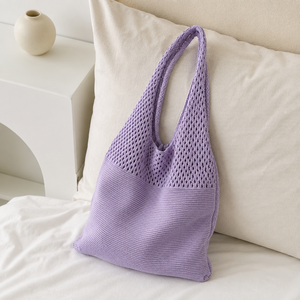 Sac à bandoulière tricoté pour femme, sac fourre-tout décontracté en crochet, souple, léger, grande capacité, sac à main d'été pour le shopping - Product Image 2