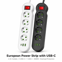 Multiprise portable 4 prises EU et 2 USB-A et Type C en ABS avec interrupteur pour la maison et le bureau