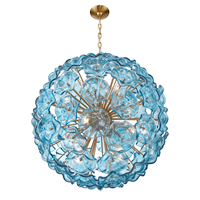 Lustre en verre de Murano ambré en forme de boule de fleurs, avec structure en acier inoxydable, LED central, hauteur réglable, luminaire suspendu pour salon