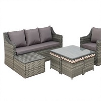 Ensemble de canapés de jardin en rotin moderne 9 places, mobilier d'extérieur confortable pour parc, appartement, salle de sport, salon, cour, résistant aux UV