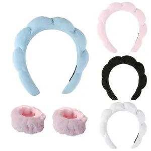 Gmagic fascia per il lavaggio del viso Set di braccialetti spugna per il trucco della pelle fascia da polso asciugamani fascia per capelli per le donne ragazze