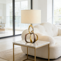 Lampe de table LED en métal avec abat-jour en tissu nordique, style rétro américain, idéale pour chambre à coucher, salon ou chevet d'hôtel