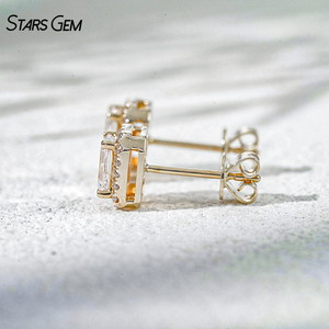 StarsGem 10K Solid Gold <b>Lab</b> Grown Diamond Stud Earrings 1.24CTW DEF VS Emerald Cut Halo Style - Product Image 4