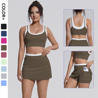 Set Yoga dan Olahraga Wanita untuk Musim Panas, Rok Tenis Bernapas, Bra Yoga, dan Dress Olahraga untuk Fitness dan Workout