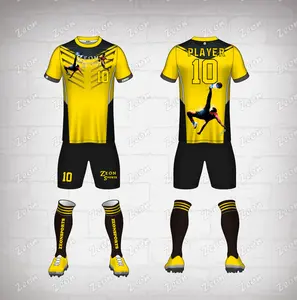 Produsen profesional kustom kuning desain anak-anak dewasa pria sepak bola jersey kaos sepak bola celana pendek set