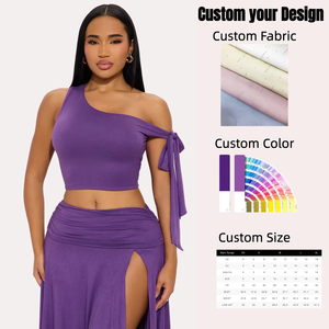 Mode <span class=keywords><strong>Sexy</strong></span> doux vêtements de rue femmes vendeur de vêtements irrégulier sans manches haut à lacets et jupe longue fendue 2 pièces ensemble - Product Image 1