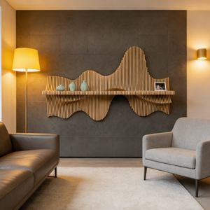 Étagère murale en bois ML-WD040, forme ondulée sculpturale, pour salon, bureau, hôtel, décoration artistique - Product Image 1