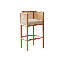 Tabouret de bar Japandi Wabi-Sabi en bois massif, écologique, durable, léger, tissé à la main, avec coussin en lin, qualité hôtelière professionnelle