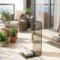 Table basse de coin carrée en acrylique transparente, luxueuse et épurée, pour baie vitrée ou salon, design haut de gamme