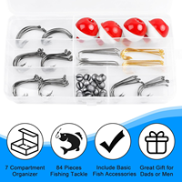 Kit de pêche pour débutants 84 pièces avec flotteurs, hameçons, plombs et émerillons pour la pêche au bar, à la truite, au poisson-chat et au poisson-sole en eau douce – Ensemble de démarrage