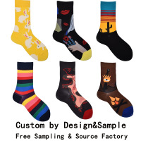 Chaussettes décontractées pour femmes en coton et fibre de bambou colorées - Bordure tricotée, motif artistique amusant, chaudes, respirantes, personnalisables, pour le printemps