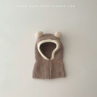 Nouveau matériel Designer hiver chaud un trou cagoule tricot chapeau marron personnalisé ours oreille masques de ski