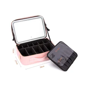 Hochwertige tragbare Mode Eitelkeit Kits Kosmetik tasche rosa Reiseset Pinsel Veranstalter benutzer definierte Logo kleine Make-up Fall mit Licht