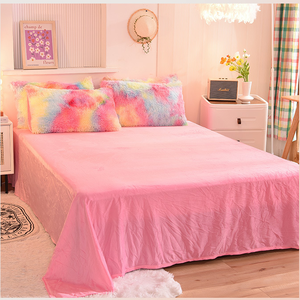 Home Rainbow Color Faux Fur Velvet <strong>Fluffy</strong> Plush Velvet Bedding Set 4-Piece King Size Warm <strong>Bed</strong> Sheet <strong>Cover</strong> for Hotels - Product Image 3