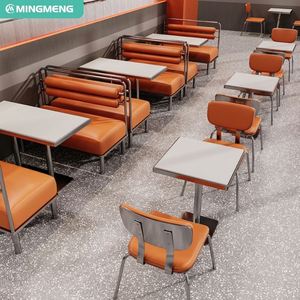 Juego de sofá de cabina de acero inoxidable con mesa de mármol, juego de sillas de comedor para restaurante de Hotel de comida rápida, muebles de cafetería para uso en centro comercial - Product Image 4