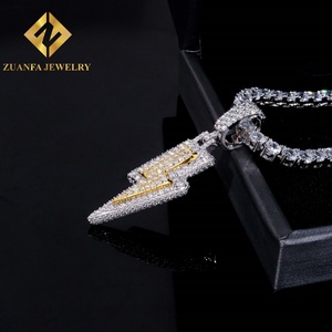 อินเทรนด์เย็นออกเครื่องประดับฮิปฮอปสีขาวและสีเหลืองสองโทน925เงิน VVS Moissanite จี้สายฟ้าแลบ - Product Image 3