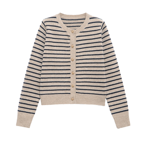 Myst & Za 2025 Áo khoác mùa xuân cổ điển cho nữ áo len 1509104 đa năng phong cách đơn giản dệt kim sọc cổ tròn một hàng cúc - Product Image 4