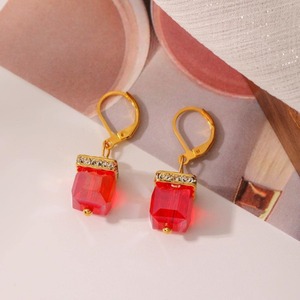 Orecchini con Pietre Quadrate Colorate Stile Vintage Francese Minimal Elegante per Donne - Product Image 5