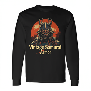 Camiseta vintage de manga larga con diseño de armadura samurái, diseño gráfico premium - Product Image 2
