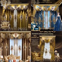 Rideaux européens de style villa de luxe pour salon, design français opulent et grandiose, velours premium avec broderie dorée en relief, tringle incluse