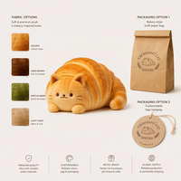 Peluche chat croissant Golden Brown Bakery avec corps texturé pour une décoration mignonne de la maison ou comme cadeau