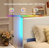 Lit intelligent Bestier avec tête de lit de rangement, éclairage LED, rembourré en velours côtelé beige, structure métallique assemblée, écologique, durable et confortable