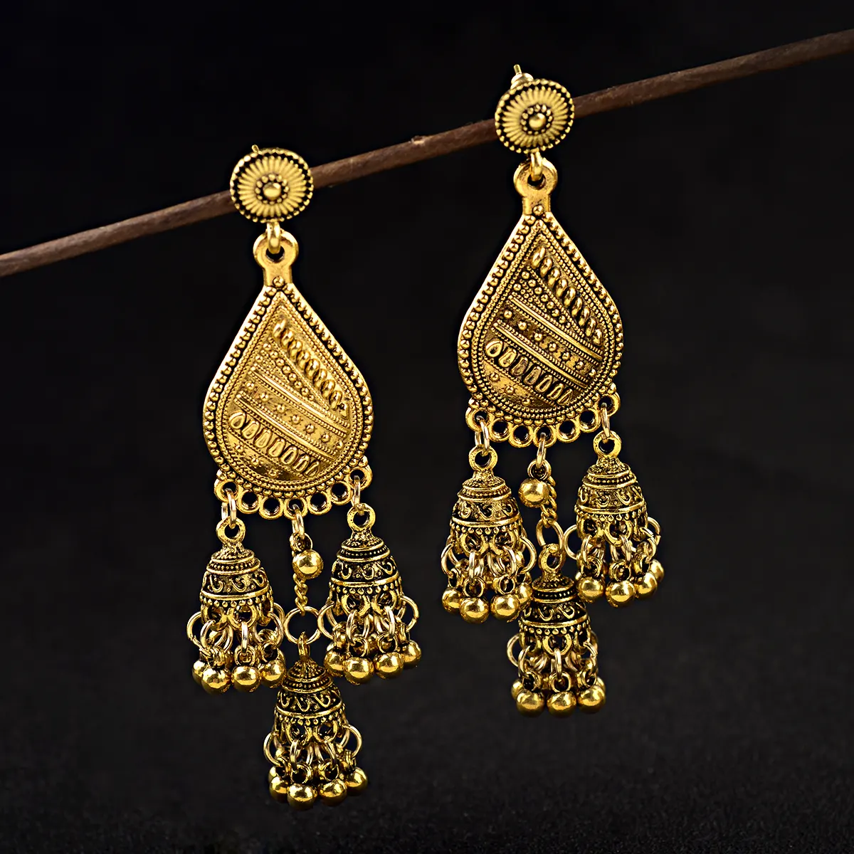 Phụ Nữ Dân Tộc Big Gold Lantern Kim Loại Tua Dangle Earrings Pendientes Ấn Độ Trang Sức Water Drop Bông Tai