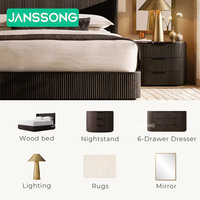 Juego de Cama de Madera para Dormitorio, Estructura de Cama, Mesa de Noche, Combinación para Habitación de Resort, Muebles de Dormitorio de Hotel, Juego de Muebles de Dormitorio de Villa, Cama Doble