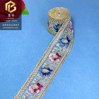 LEIXUSI 3,5 cm Bordure en dentelle de style ethnique, broderie colorée en organza pour accessoires de vêtements Dai Hanfu DIY en stock
