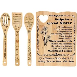 Huayi Bamboo Cutting <b>Board</b> With Spoon Set Laser Engraved Sister Gift Kitchen <b>Tool</b> For Cooking And Serving - Product Image 1