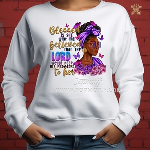 Bendito es el que ha creído que el Señor cumpliría su promesa a su chica negra Impresión de transferencia de calor DTF Envío gratis - Product Image 5