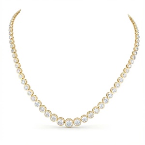 สร้อยคอเพชรทรงกลมแบบเทนนิสประดับขอบแบบ Graduating Bezel Set - ทอง 9k, 14k, 18k - Product Image 3