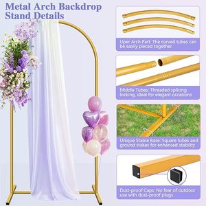 3pcs Arche de fond en métal doré Stand Party Arch Stands for Wedding Birthday Baby Shower Bridal Shower Balloon Arched Frame - Product Image 6