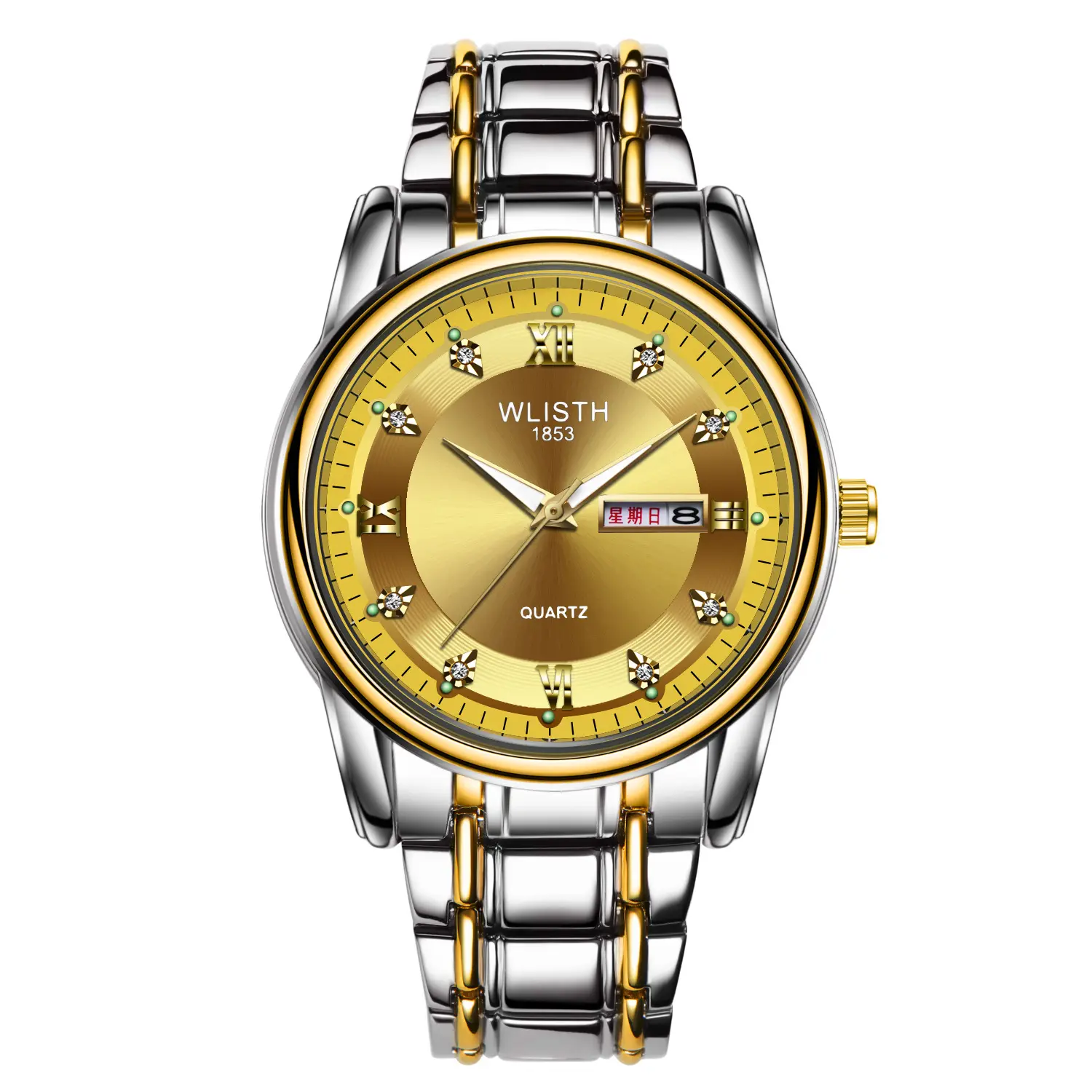 Luxury Mens Top Brand Double Calendar Water Proof Quartz Watch Stainless Steel Band Wrist WATCH For Men