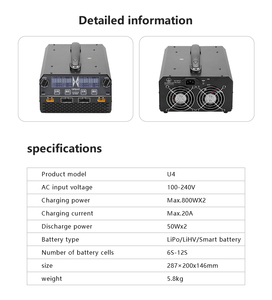 เครื่องชาร์จ/ปล่อยประจุแบตเตอรี่อัจฉริยะ EV-PEAK U4 1600W 20A แบบสองช่องสัญญาณ สำหรับแบตเตอรี่ LiPo/LiHv 6S-12S ของโดรน RC - Product Image 2