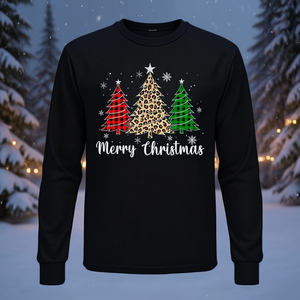 Camiseta de manga larga con estampado de leopardo y cuadros de búfalo Merry Christmas Tree - Product Image 3