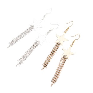 Boucles d'oreilles pendantes élégantes et simples en forme d'étoile à cinq branches pour femmes, clous d'oreilles longs plaqués or en forme d'étoile, bijoux tendance en alliage - Nouveauté E536 - Product Image 3