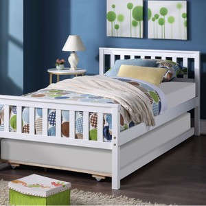 White Solid Wood <b>Kids</b> Bed With <b>Storage</b> Drawer And Guardrails For Bedroom Use - Product Image 1