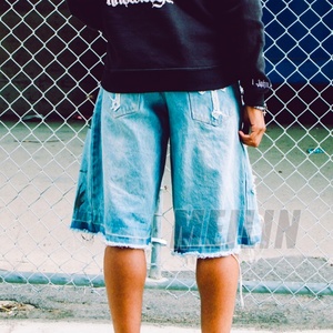 Customize <b>Men's</b> Denim <b>Shorts</b> Vintage Distress <b>Patch</b> Print Jeans Baggy Oversized Jeans Denim <b>Shorts</b> for <b>Men</b> - Product Image 3