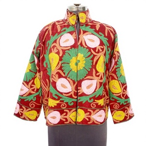Handmade Floral Embroidery Quilted Cotrise Fabric Jacket Button Detail Cotton Stripe Lining Breathable Eco-Friendly Thick Winter - Product Image 1