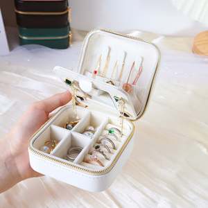 Wholesale Small Travel Square PU Leather Jewelry Box Women Portable Earrings Ring Organizer Case with <b>Mirror</b> - Product Image 4